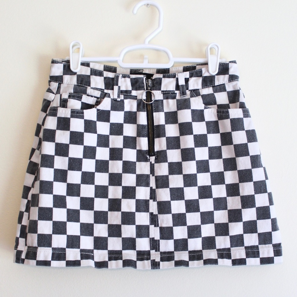 BDG Checkered Mini Denim Skirt